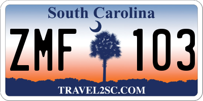 SC license plate ZMF103