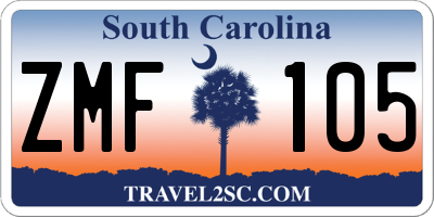 SC license plate ZMF105