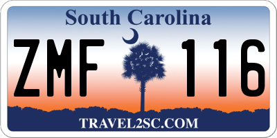 SC license plate ZMF116