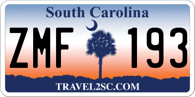 SC license plate ZMF193