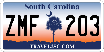 SC license plate ZMF203
