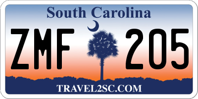 SC license plate ZMF205