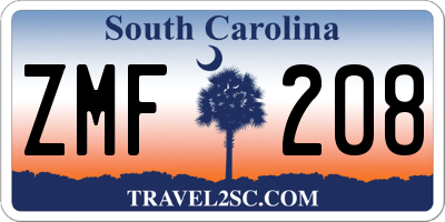 SC license plate ZMF208