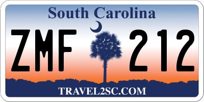 SC license plate ZMF212