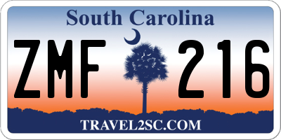 SC license plate ZMF216