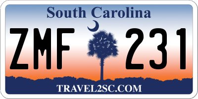 SC license plate ZMF231