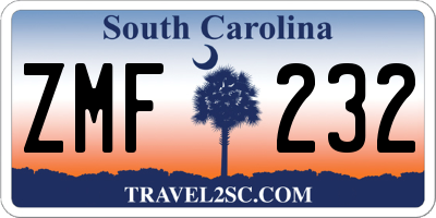 SC license plate ZMF232