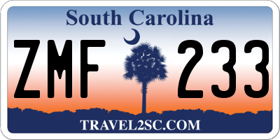SC license plate ZMF233