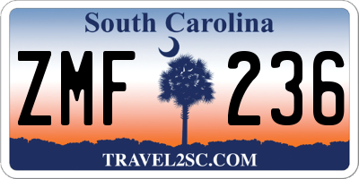 SC license plate ZMF236