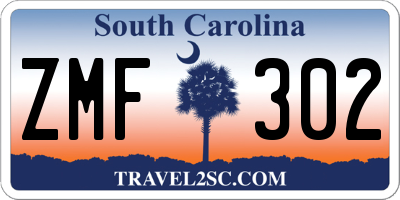 SC license plate ZMF302