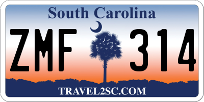 SC license plate ZMF314
