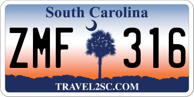 SC license plate ZMF316