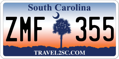 SC license plate ZMF355
