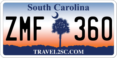 SC license plate ZMF360