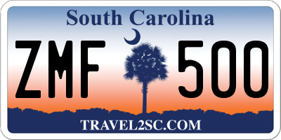 SC license plate ZMF500