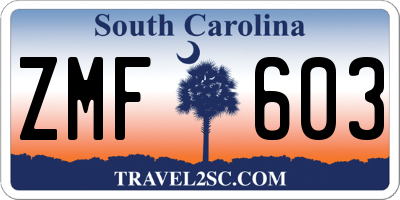 SC license plate ZMF603