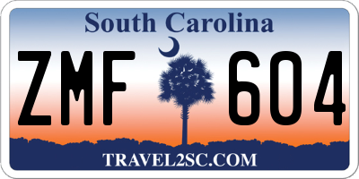SC license plate ZMF604