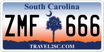 SC license plate ZMF666