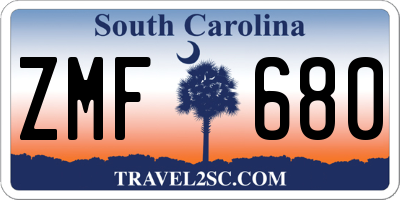 SC license plate ZMF680