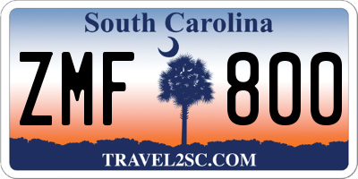 SC license plate ZMF800