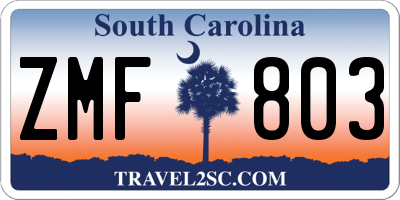 SC license plate ZMF803