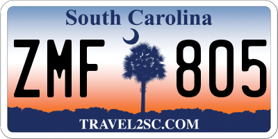 SC license plate ZMF805