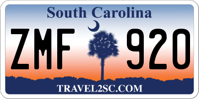 SC license plate ZMF920