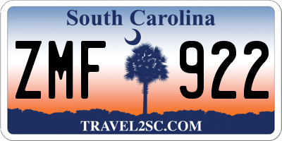SC license plate ZMF922