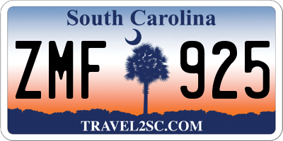 SC license plate ZMF925