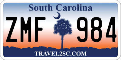 SC license plate ZMF984