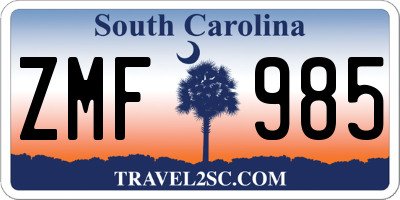 SC license plate ZMF985