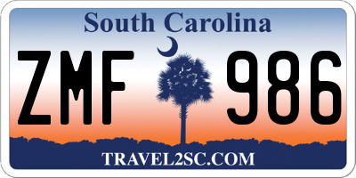 SC license plate ZMF986