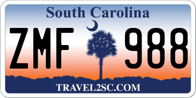 SC license plate ZMF988