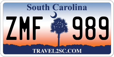 SC license plate ZMF989