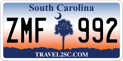 SC license plate ZMF992