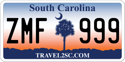 SC license plate ZMF999