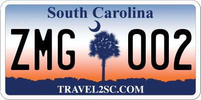 SC license plate ZMG002