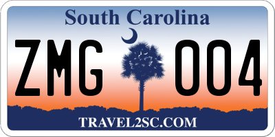 SC license plate ZMG004