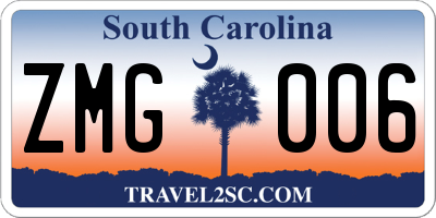 SC license plate ZMG006