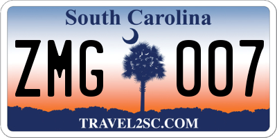 SC license plate ZMG007