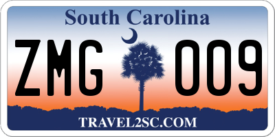 SC license plate ZMG009