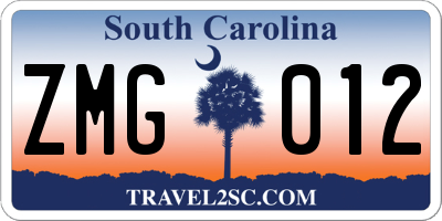 SC license plate ZMG012