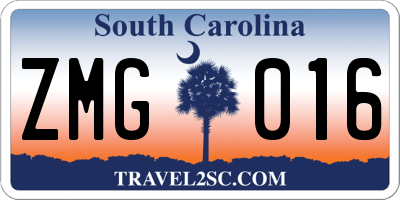 SC license plate ZMG016