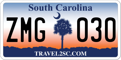 SC license plate ZMG030