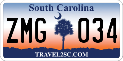 SC license plate ZMG034
