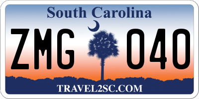 SC license plate ZMG040