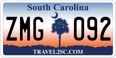 SC license plate ZMG092