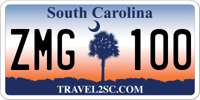 SC license plate ZMG100