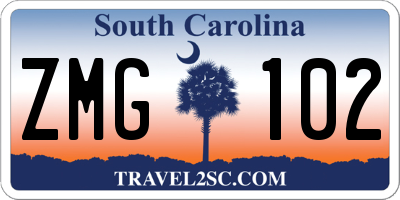 SC license plate ZMG102