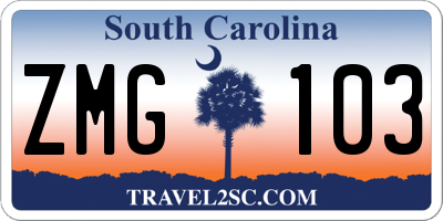 SC license plate ZMG103